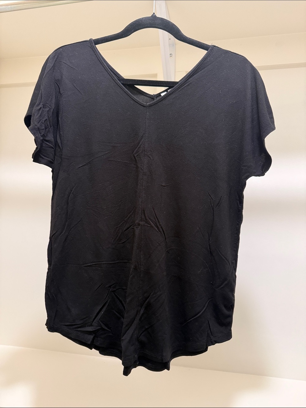 Paraphrase Black V-Neck Short Sleeve Top with Back Strap